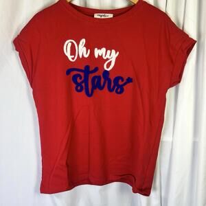 Haptics Boutique Red Shirt Top Oh My Stars Embroidered Knit Women’s Sz Small